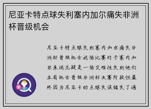 尼亚卡特点球失利塞内加尔痛失非洲杯晋级机会